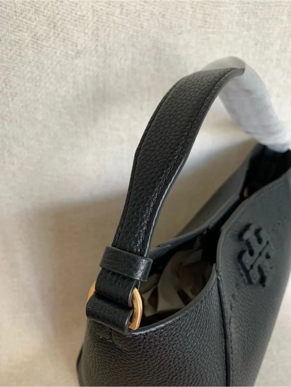 Tory Burch Mcgraw Black Pebbled Leather Small Bucket Tote Bag + Bi-fold Wallet